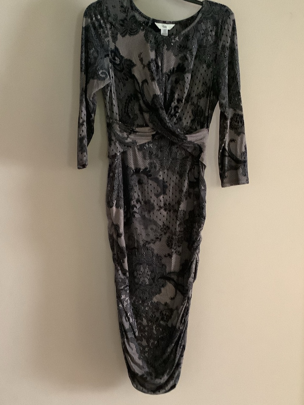 Ripe Maternity Black and Gray Twist-Waist Midi Dress
